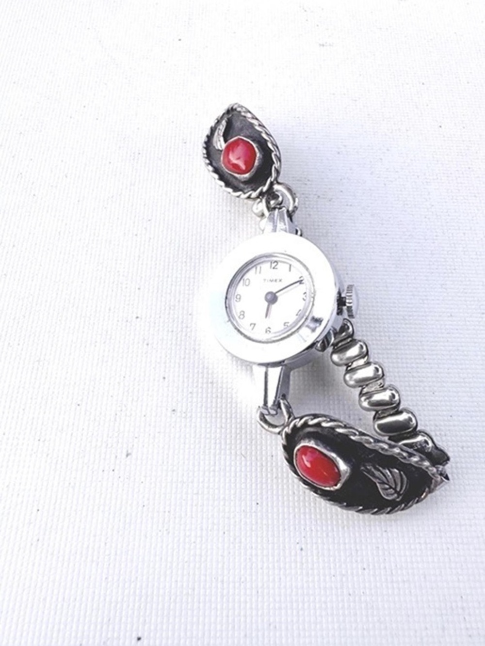 Vintage Timex Ladies Mechanical Watch Running 22mm 925 Sterling Silver Coral